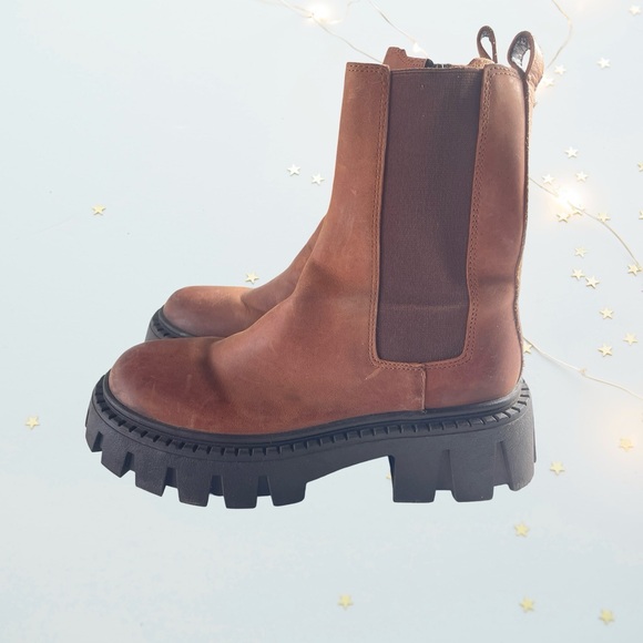 Steve Madden Chunky Brown Leather Ankle Boots size 5M - Picture 5 of 7